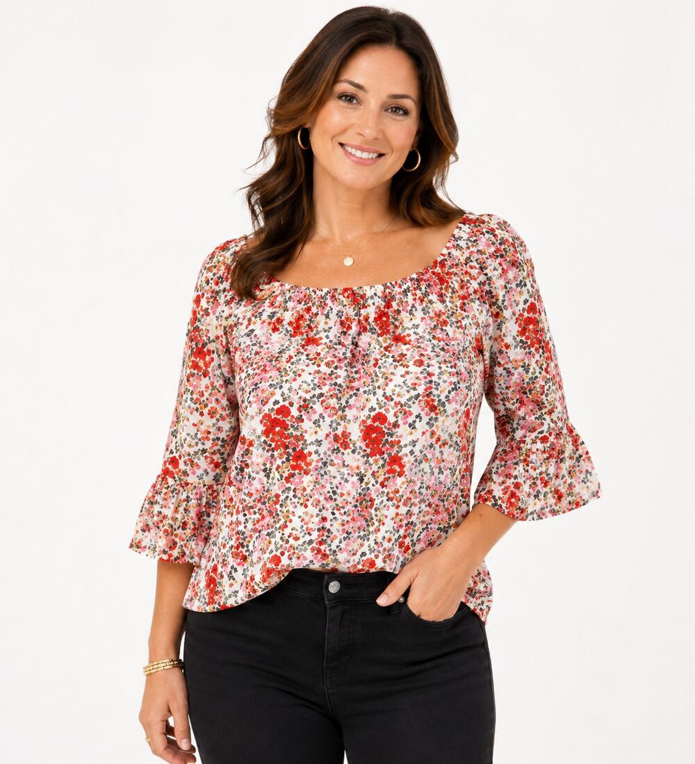 Wild Pearl Women’s Off-Shoulder Floral Bell Sleeve Blouse Size Large Boho